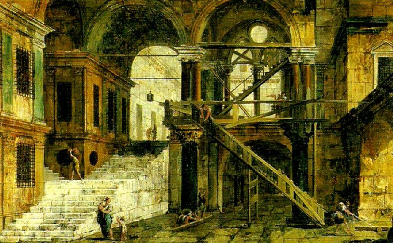 MARIESCHI, Michele trapphuset i ett renassanspalats oil painting picture